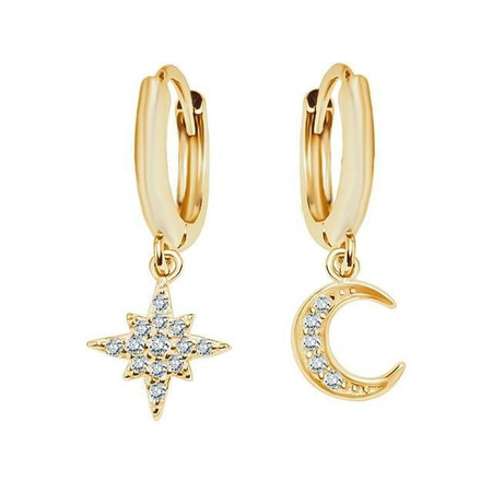 Kolczyki srebrne kółka pozłacane z zawieszkami gwiazda księżyc
