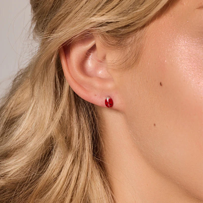 Kolczyki srebrne biedronki emalia jubilerska