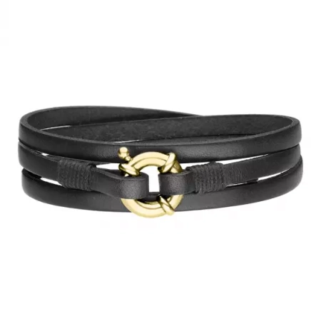 Bransoletka męska stal pozłacana skóra