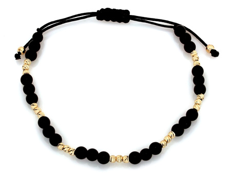 Złota bransoletka z Onyksami na czarnym sznurku