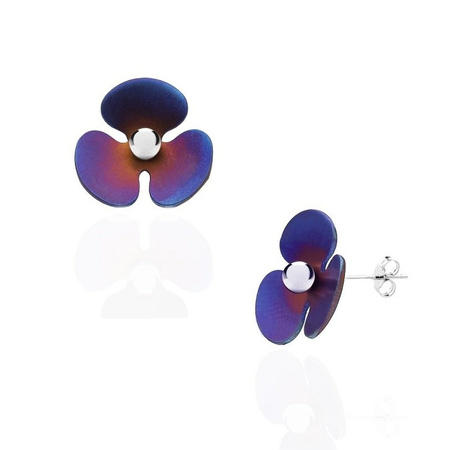 Kolczyki srebrne sztyfty z tytanowym kwiatkiem