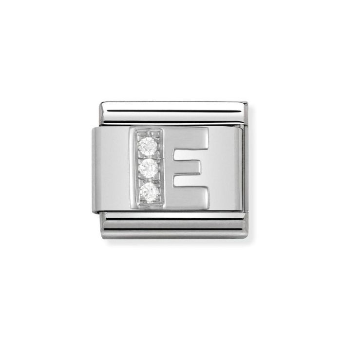Element link do bransoletek Nomination Composable Stal + srebro 925 cyrkonie litera E
