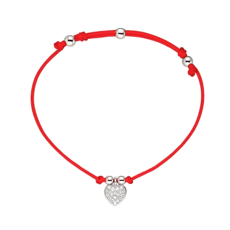 Bransoletka dziewczęca na czerwonym sznurku serce cyrkonie