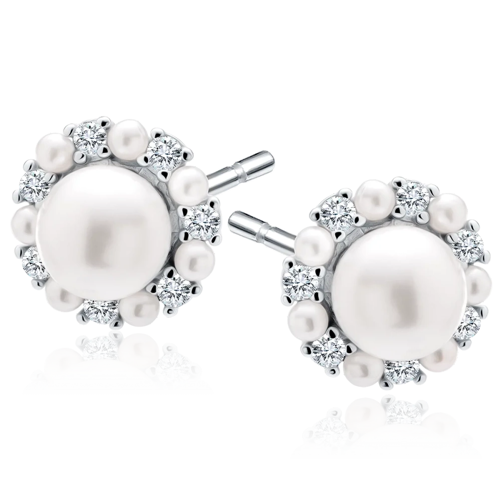 Kolczyki srebrne z perłą i cyrkoniami