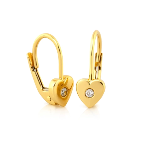 Złote kolczyki serduszka z cyrkoniami