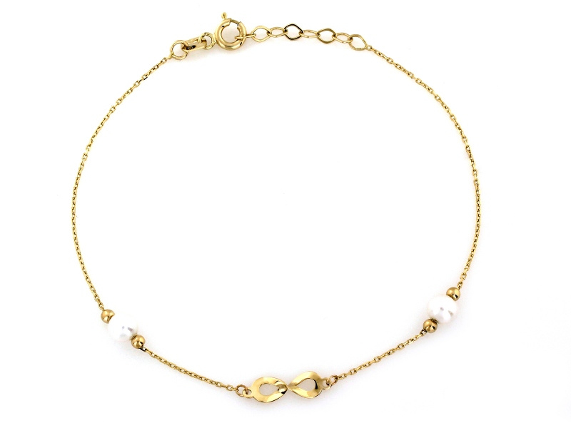 Bransoletka złota delikatna z perełkami i niskończonością