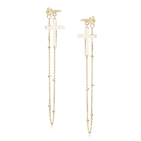 Kolczyki złote z krzyżem i kulkami