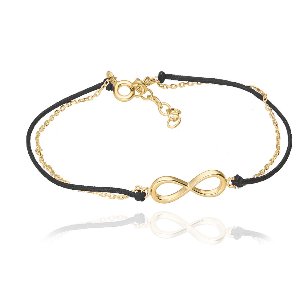 Bransoletka srebro pozłacane nieskończoność czarny sznurek