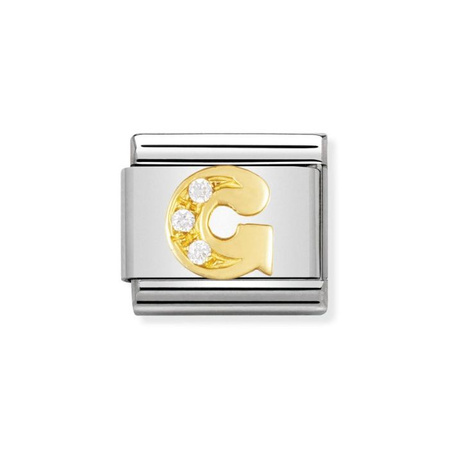 Element link do bransoletek Nomination Composable Stal + Złoto 18k litera G z cyrkoniami