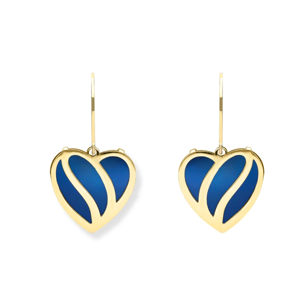 Kolczyki pozłacane wiszące serca tytan granatowy