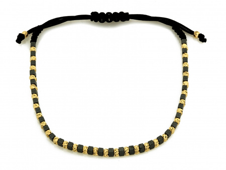 Złota bransoletka z hematytem na czarnym sznurku