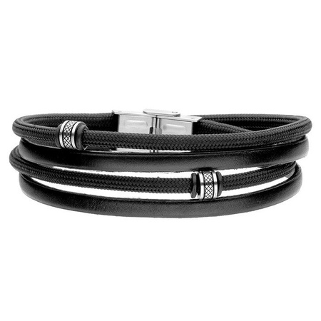 Bransoletka męska stal szlachetna skóra sznurek