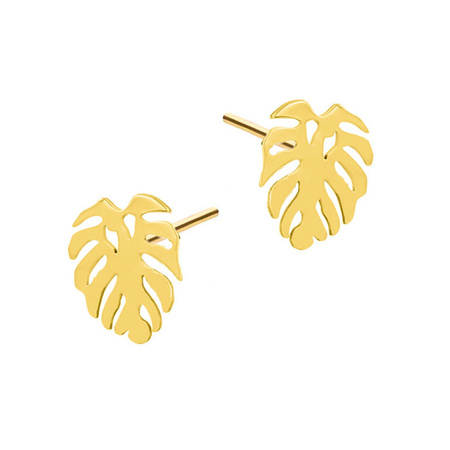 Kolczyki pozłacane liść monstery