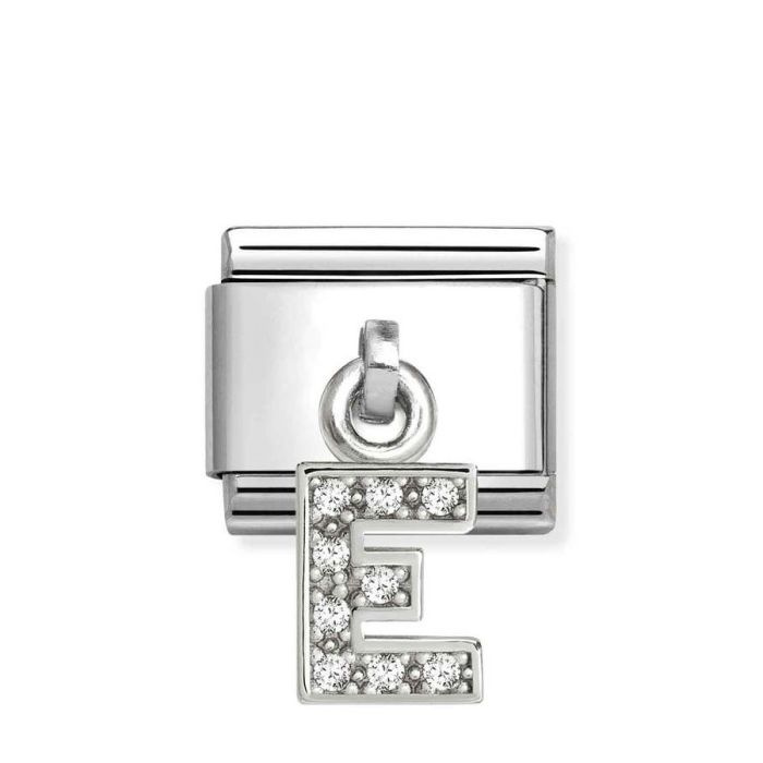 Element link do bransoletek Nomination Composable Stal + Srebro 925 litera E z cyrkoniami
