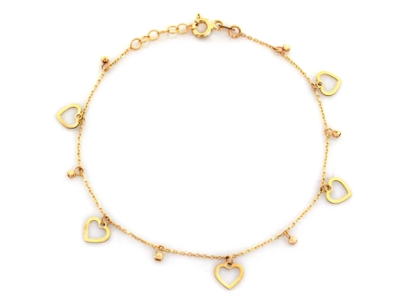 Złota bransoletka z kuleczkami i serduszkami
