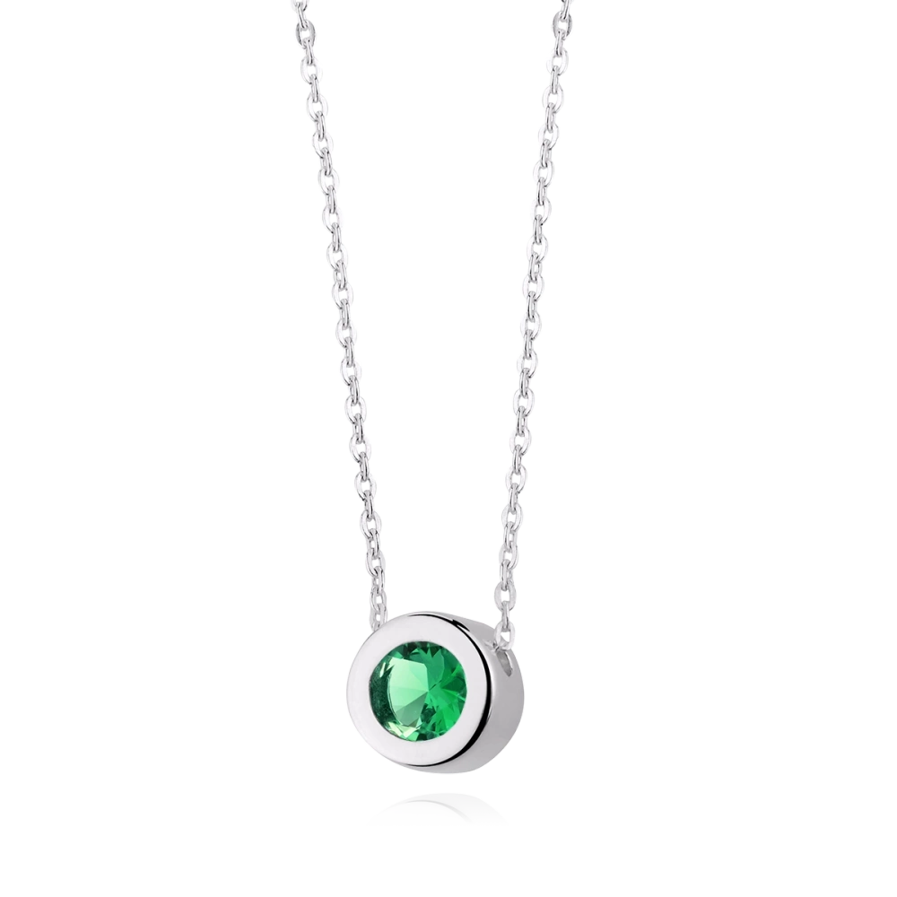 Naszyjnik srebrny z zawieszką ze szmaragdową cyrkonią