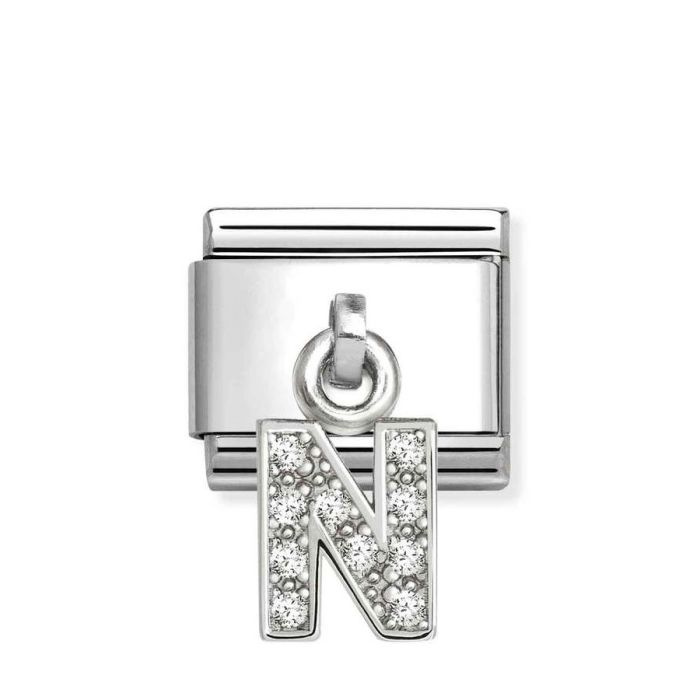 Element link do bransoletek Nomination Composable Stal + Srebro 925 litera N z cyrkoniami