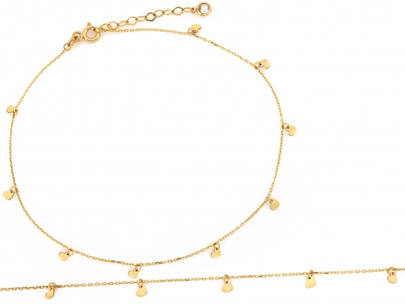 Bransoletka złota na nogę z serduszkami