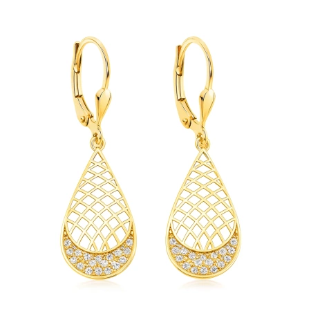 Złote kolczyki wiszące bigiel z cyrkoniami