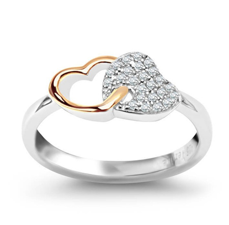 Srebrny pierścionek podwójne serce złocenie