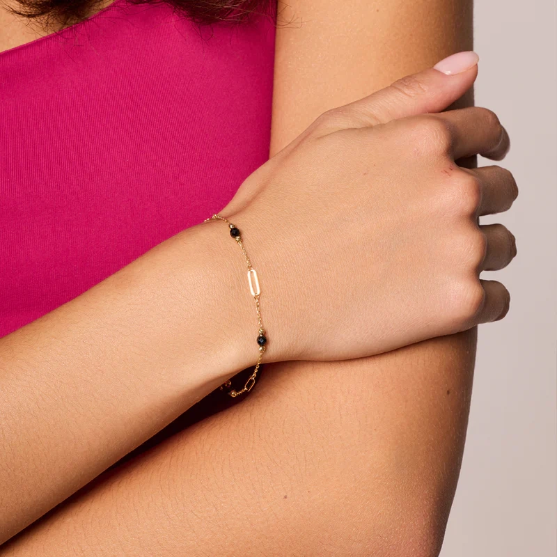 Bransoletka pozłacana z czarnymi cyrkoniami