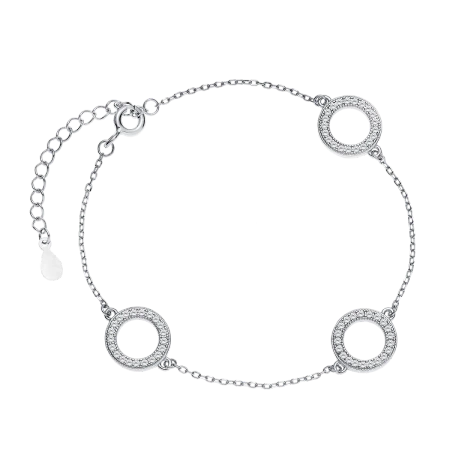 Srebrna bransoletka z kółkami i cyrkoniami