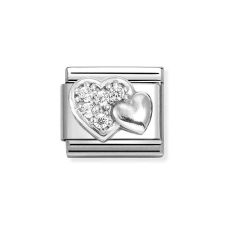 Element link do bransoletek Nomination Composable Stal + Srebro 925 dwa serca