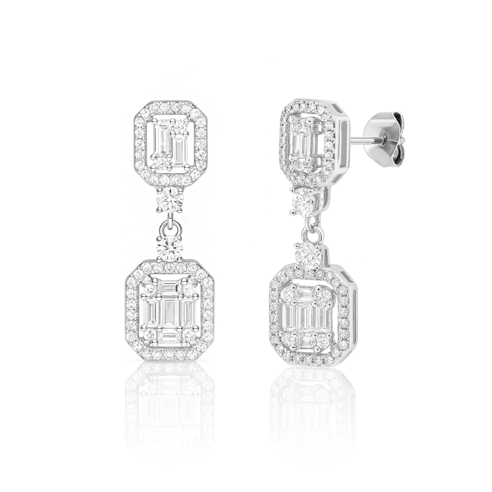 Kolczyki srebrne wiszące z cyrkoniami 