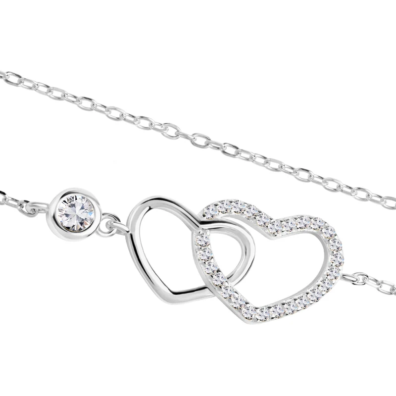 Bransoletka srebrna serca z cyrkoniami