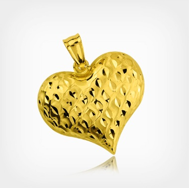 Złota zawieszka serce wypukłe diamentowane