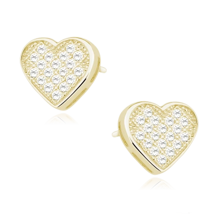 Srebrne pozłacane kolczyki serca z cyrkoniami