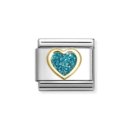 Element link do bransoletek Nomination Composable Stal + Złoto 18k blue heart serce turkusowe