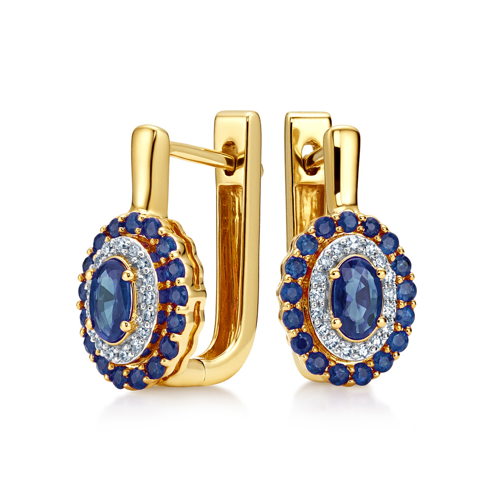 Złote kolczyki z szafirami z diamentami