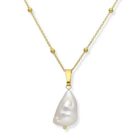 Naszyjnik pozłacany z dużą perłą na ozdobnym łańcuszku