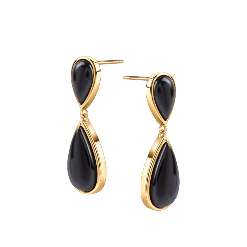 Kolczyki pozłacane wiszące z onyksem