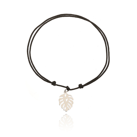 Bransoletka srebrna monstera czarny sznurek