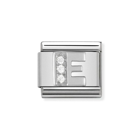 Element link do bransoletek Nomination Composable Stal + srebro 925 cyrkonie litera E