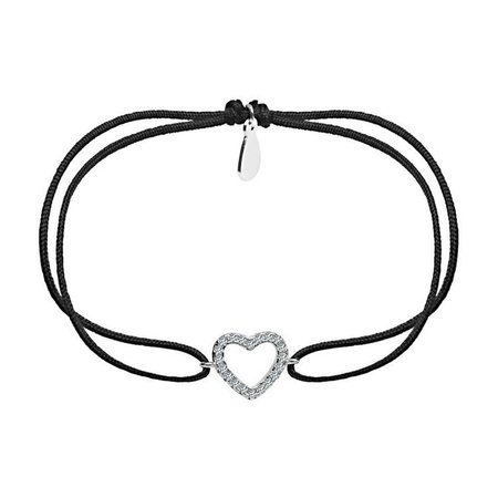 Bransoletka srebrna serce z cyrkoniami sznurek