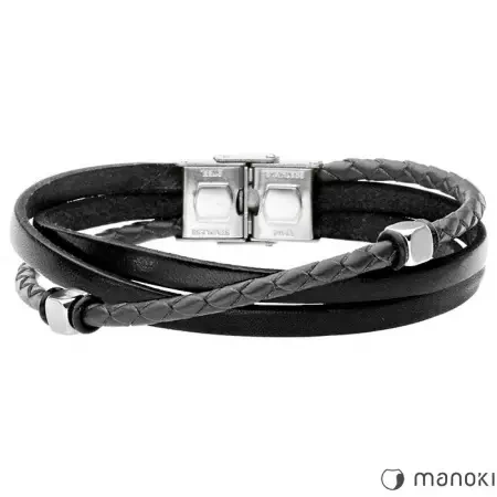 Bransoletka męska czarna ze skóry i rzemienia