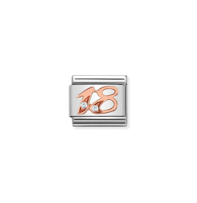 Element link do bransoletek Nomination Composable Stal + różowe złoto 9k 18 z cyrkonią