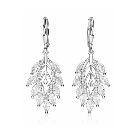 Srebrne kolczyki wieczorowe wiszące listki z cyrkoniami