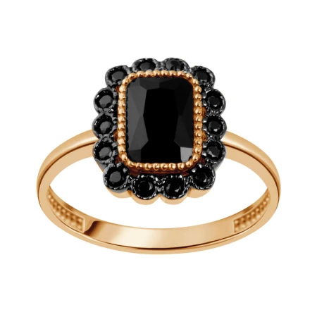 Pierścionek pozłacany z czarnymi cyrkoniami