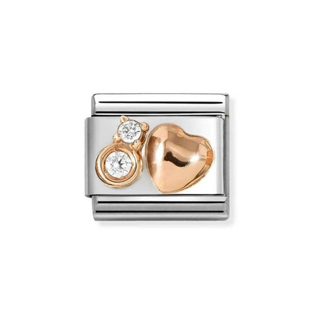 Element link do bransoletek Nomination Composable Stal + różowe złoto 9k serce z cyrkonią