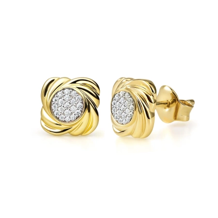 Złote kolczyki kwiatki z diamentami