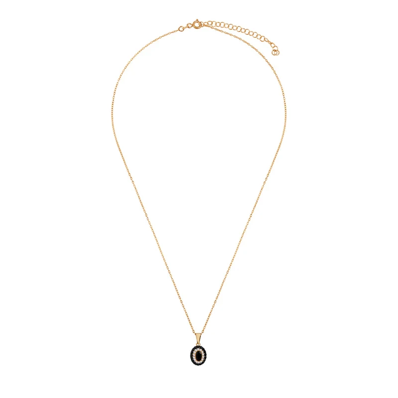 Naszyjnik pozłacany z zawieszką z czarnymi cyrkoniami