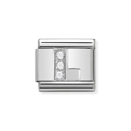 Element link do bransoletek Nomination Composable Stal + Srebro 925 i cyrkonie litera L