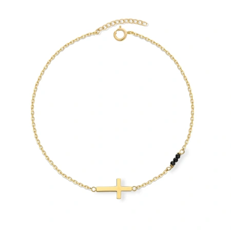 Bransoletka serbro pozłacane krzyżyk z onyksem