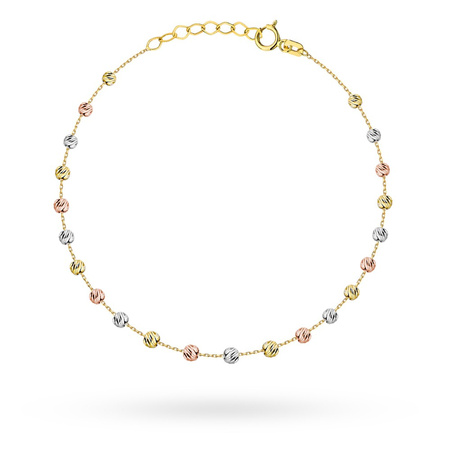Bransoletka w trzech kolorach złota z diamentowanymi kuleczkami