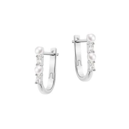 Kolczyki srebrne wiszące na biglu perły cyrkonie