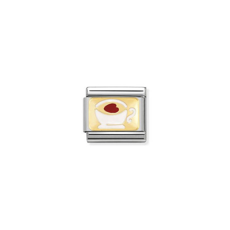 Element link do bransoletek Nomination Composable Stal + Złoto 18k filiżanka z sercem